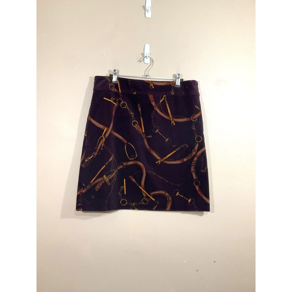 Talbots Womens Corduroy A-Line Equestrian Print Skirt 10 Maroon Horse Preppy